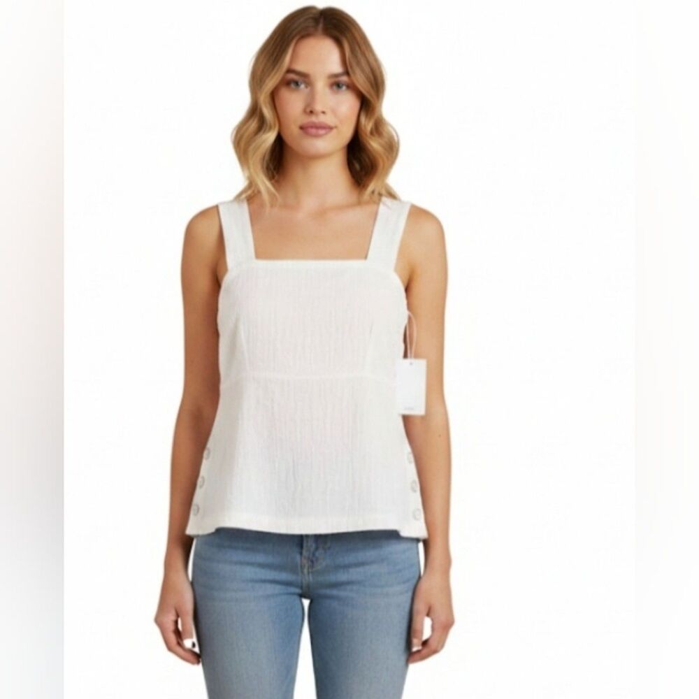 Anthropologie Maeve Callie Button-Side Tank in White Cotton Boho Cottagecore